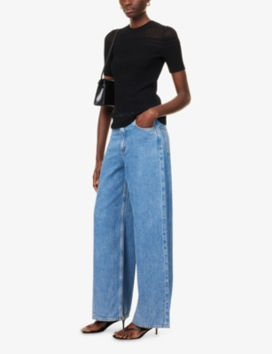 Theory Womens Ice Blue Wide-leg Denim-blend Jeans In Blue