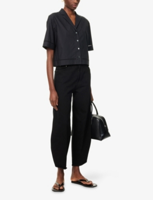 Theory Womens Black Boxy Camp-collar Stretch-cotton Shirt In Black