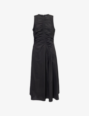 Theory Womens Black Ruched Sleeveless Cotton-blend Midi Dress