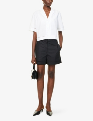 Theory Womens Black Eyelet Cotton Poplin Shorts In Black