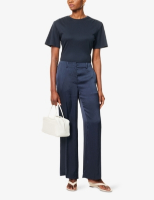 THEORY: Gathered Round-Neck Cotton-Jersey T-Shirt