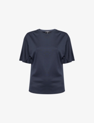 THEORY: Gathered Round-Neck Cotton-Jersey T-Shirt