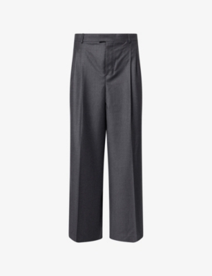 Ami Alexandre Mattiussi Mens Anthracite Tailored Wide-leg Wool Trousers In Black