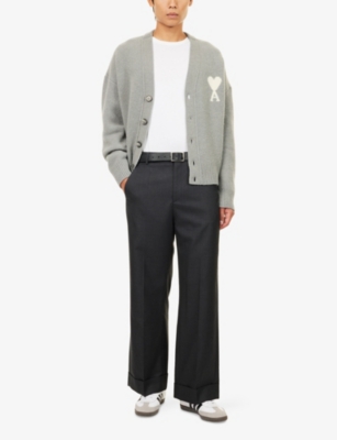 Logo-Intarsia Brushed Wool-Blend Cardigan