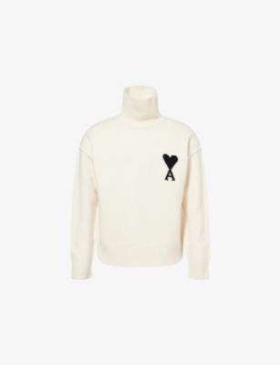 Ami Alexandre Mattiussi Ami Paris De Coeur Turtleneck Sweater In White