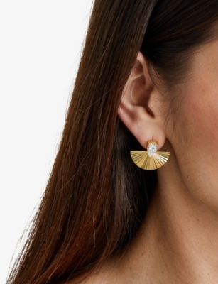 CARAT LONDON: Celene 18ct Yellow Gold Vermeil Plated Sterling Silver and Cubic Zirconia Large Stud Earrings