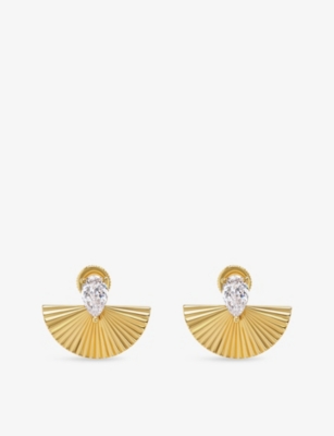 CARAT LONDON: Celene 18ct Yellow Gold Vermeil Plated Sterling Silver and Cubic Zirconia Large Stud Earrings