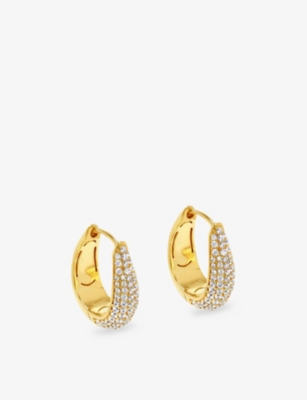 CARAT LONDON: Hera Pavé 18ct Yellow Gold Vermeil Plated Sterling Silver and Cubic Zirconia Hoop Earrings