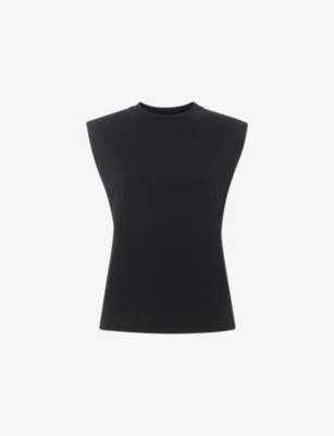 Whistles Womens Black Edie Round-neck Sleeveless Cotton Vest
