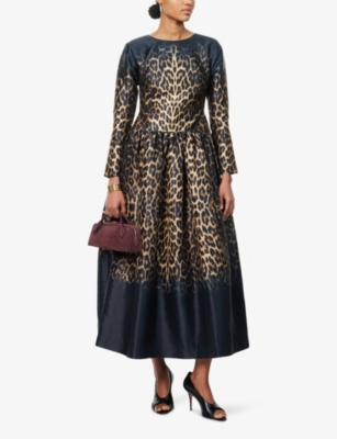 ARAM: Leopard Flared Woven Maxi Dress
