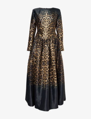 ARAM: Leopard Flared Woven Maxi Dress