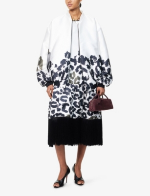 Aram Womens White And Black Leopard Leopard Relaxed-fit Woven Jacket