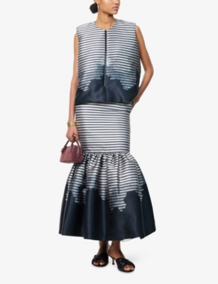 Aram Womens Gray And Black Striped Ruffled Woven Maxi Skirt