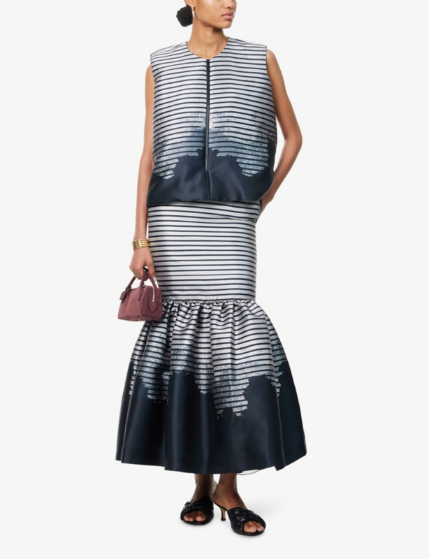 Striped Ruffled Woven Maxi Skirt