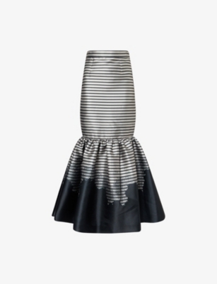 Aram Womens Gray And Black Striped Ruffled Woven Maxi Skirt