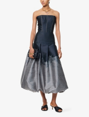 Aram Womens Gray And Black Puffball Strapless Woven Maxi Dress