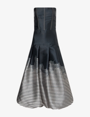 Aram Womens Gray And Black Puffball Strapless Woven Maxi Dress