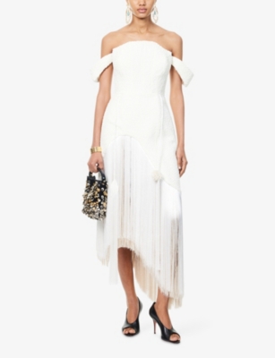 ARAM: Fringed Bouclé Woven Midi Dress