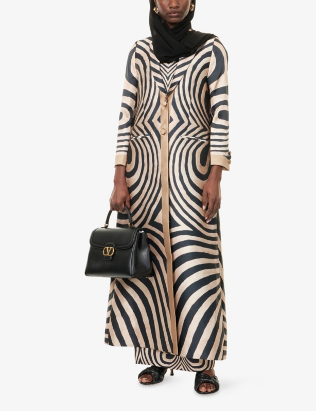 Abstract-Print Satin-Twill Maxi Blazer