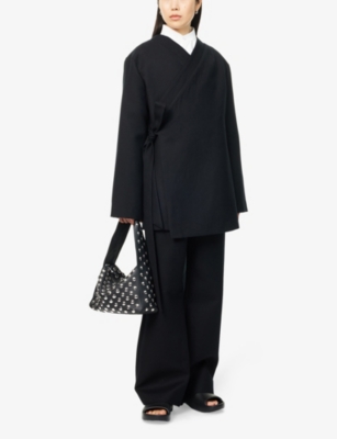 Kml Womens Black V-neck Relaxed-fit Wool Cardigan