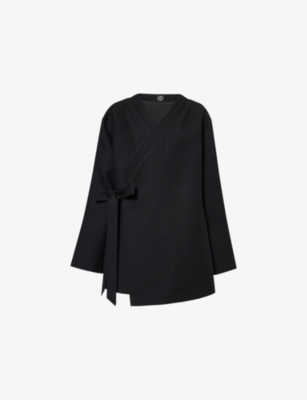 Kml Womens Black V-neck Relaxed-fit Wool Cardigan