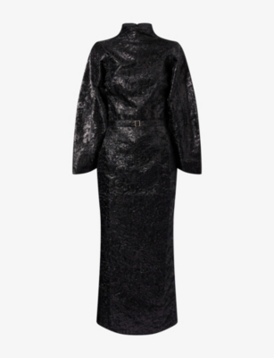 MONA ALSHEBIL: Exagerrated Long-Sleeves Woven Maxi Dress