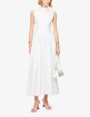 MONA ALSHEBIL: Drop-Waist Sleeveless Cotton-Poplin Maxi Dress
