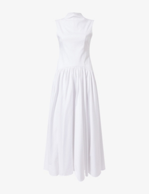MONA ALSHEBIL: Drop-Waist Sleeveless Cotton-Poplin Maxi Dress