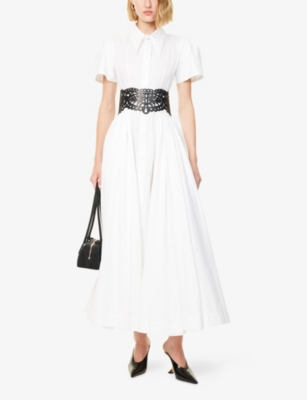 MONA ALSHEBIL: Gathered Belted Cotton-Poplin Maxi Dress