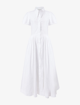 MONA ALSHEBIL: Gathered Belted Cotton-Poplin Maxi Dress