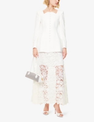 MONA ALSHEBIL: Lace Flared Woven Midi Skirt