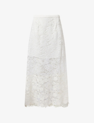 MONA ALSHEBIL: Lace Flared Woven Midi Skirt