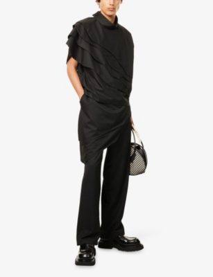Unknown Womens Layered Asymmetric Woven Kilt Black In Black