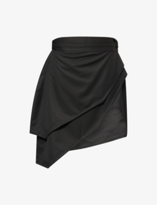 Unknown Womens Layered Asymmetric Woven Kilt Black In Black