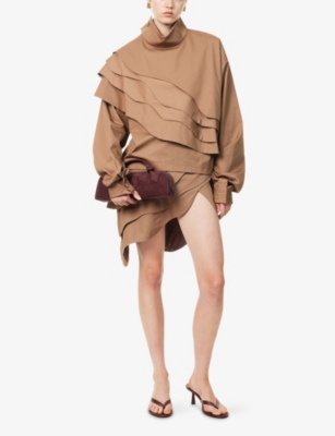 Noble & Fresh Womens Tan Layered Crop Woven Shirt In Brown