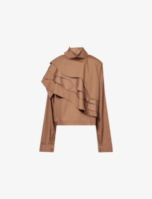 Noble & Fresh Womens Tan Layered Crop Woven Shirt In Brown