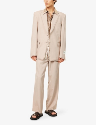 Unknown Womens Beige Raw-cuffs Straight-leg Wool Trousers Xs In Neutral