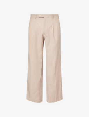 Unknown Womens Beige Raw-cuffs Straight-leg Wool Trousers Xs In Neutral