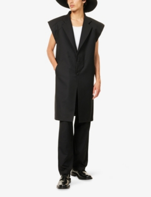 NOBLE & FRESH: Notch-Lapels Sleeveless Woven Blazer