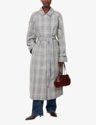 Camilla And Marc Womens Khaki Plaid Delta Plaid Check-print Woven Trench Coat Xs In Brown
