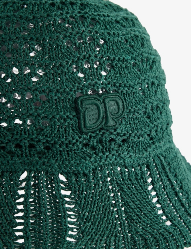 Embroidered-Logo Open-Knit Bucket Hat
