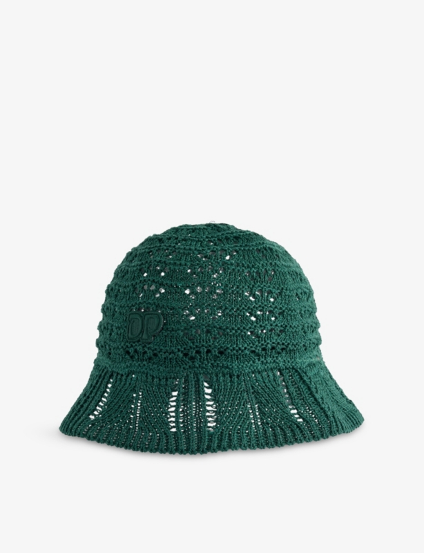 Embroidered-Logo Open-Knit Bucket Hat