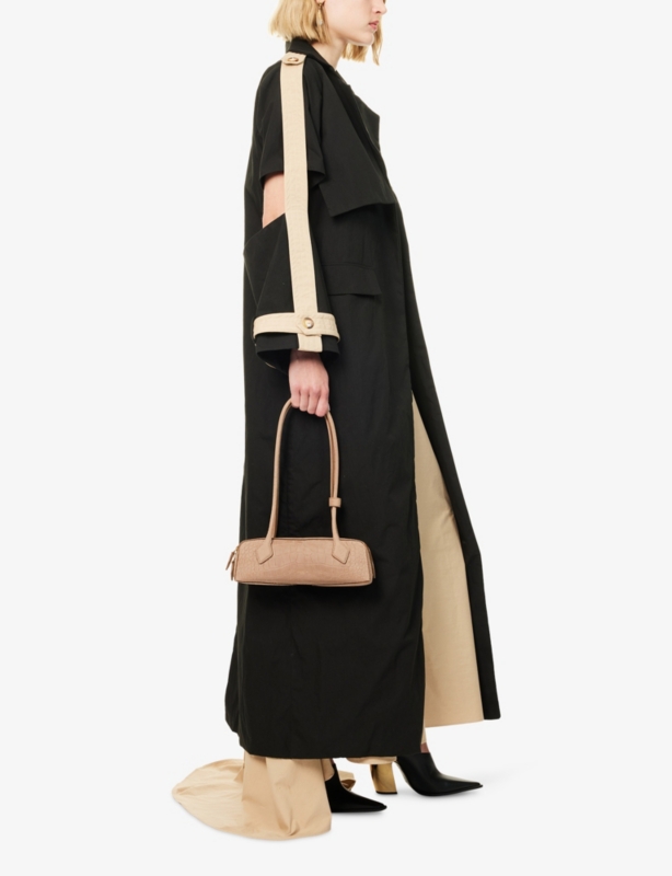 Cut-Out Sleeve Long Cotton-Blend Trench Coat