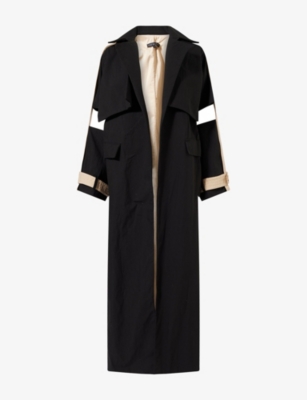 Nora Alsheikh Womens Cut-out Sleeve Long Cotton-blend Trench Coat Black Beige