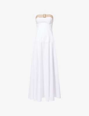 Nora Alsheikh Womens Strapless Contrast-strap Flared Cotton Maxi Dress White