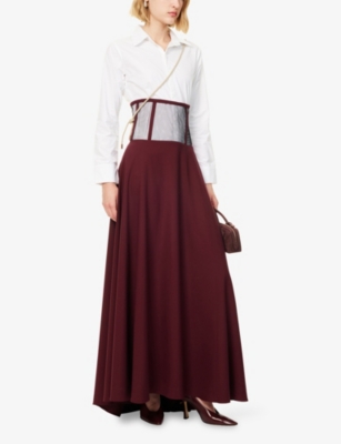 Nora Alsheikh Womens High-waisted Corset Woven Maxi Skirt Maroon