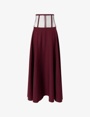 Nora Alsheikh Womens High-waisted Corset Woven Maxi Skirt Maroon
