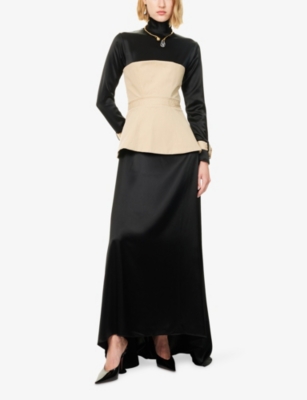 Nora Alsheikh Womens Black Beige Corset High-neck Woven Maxi Dress