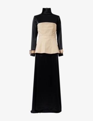 Nora Alsheikh Womens Black Beige Corset High-neck Woven Maxi Dress