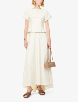 NORA ALSHEIKH: Corset-Detail Short-Sleeve Cotton Maxi Dress